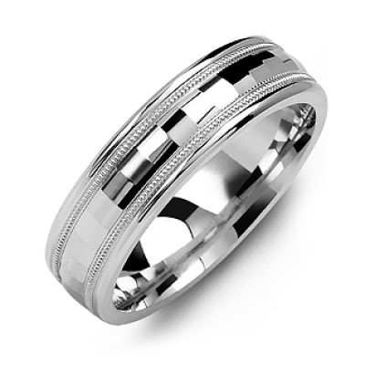 Milgrain Men's Ring with Baguette-Cut Centre - Handcrafted & Custom-Made