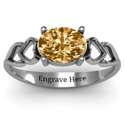 Oval Solitaire Ring with Surrounding Hearts - Handcrafted & Custom-Made