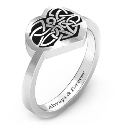 Oxidized Silver Celtic Heart Ring - Handcrafted & Custom-Made