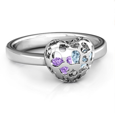 Petite Caged Hearts Ring with 1-3 Stones  - Handcrafted & Custom-Made