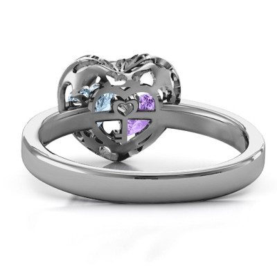 Petite Caged Hearts Ring with 1-3 Stones  - Handcrafted & Custom-Made