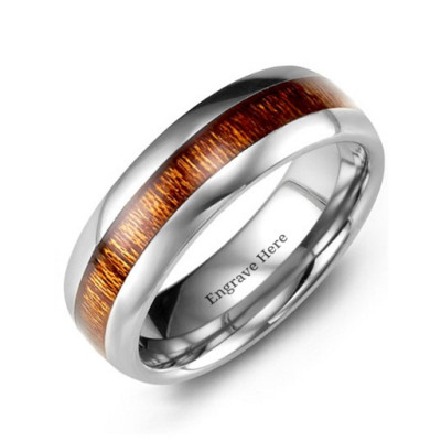 Polished Tungsten Ring with Koa Wood Insert - Handcrafted & Custom-Made