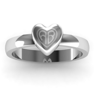 Small Engraved Monogram Heart Ring - Handcrafted & Custom-Made