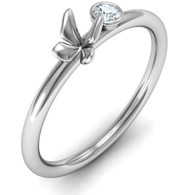 Soaring Butterfly with Stone 'Flower' Ring  - Handcrafted & Custom-Made