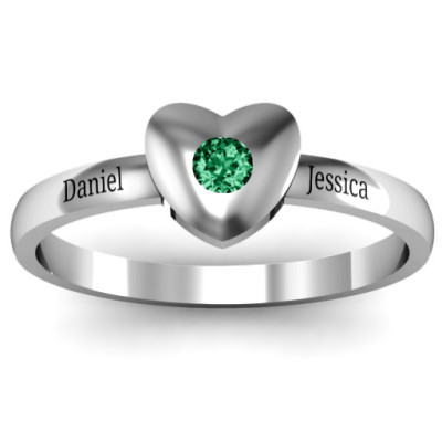 Solid Heart with Single Gemstone Ring  - Handcrafted & Custom-Made