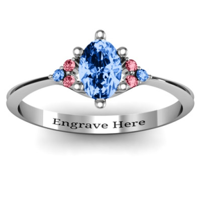 Solitaire Oval with Triple Accents Ring - Handcrafted & Custom-Made