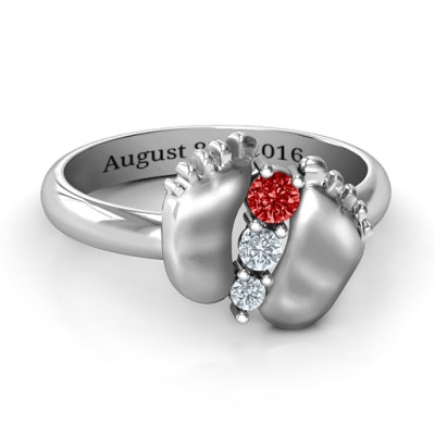 Sterling Silver Baby Foot Birthstone Ring  - Handcrafted & Custom-Made