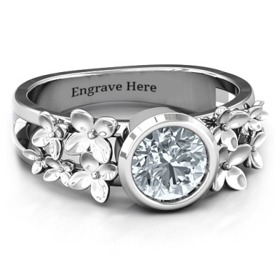 Sterling Silver Beautiful Blossoms with Split Shank Ring and Genuine Diamond Stone  - Handcrafted & Custom-Made