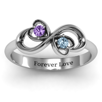 Sterling Silver Duo of Hearts and Stones Infinity Ring  - Handcrafted & Custom-Made