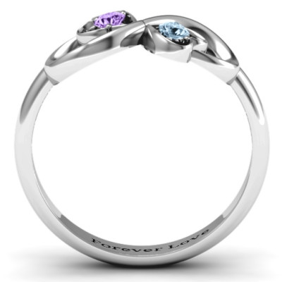 Sterling Silver Duo of Hearts and Stones Infinity Ring  - Handcrafted & Custom-Made