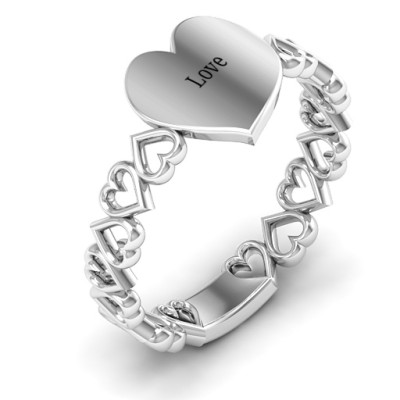 Sterling Silver Engravable Cut Out Hearts Ring - Handcrafted & Custom-Made