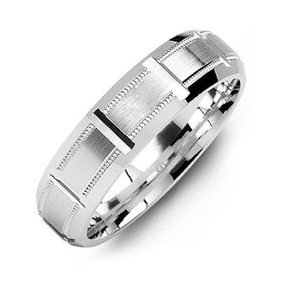 Sterling Silver Horizontal-Cut Men's Ring with Beveled Edge - Handcrafted & Custom-Made