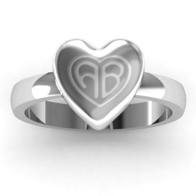 Sterling Silver Large Engraved Monogram Heart Ring - Handcrafted & Custom-Made