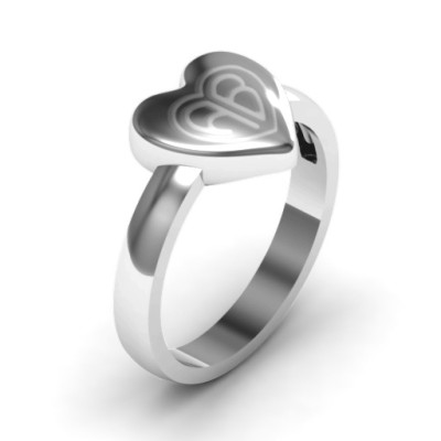 Sterling Silver Large Engraved Monogram Heart Ring - Handcrafted & Custom-Made