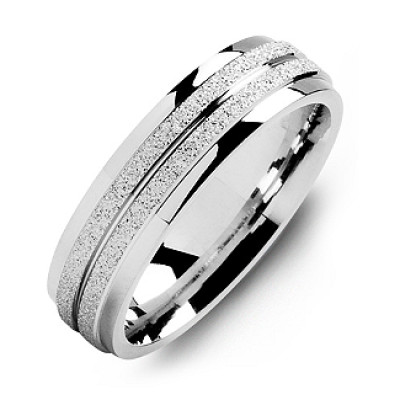 Sterling Silver Laser-Finish Men's Ring with Polished Edges - Handcrafted & Custom-Made