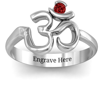 Sterling Silver Om - Sound of Universe Ring with Round Stone  - Handcrafted & Custom-Made