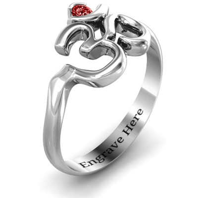 Sterling Silver Om - Sound of Universe Ring with Round Stone  - Handcrafted & Custom-Made