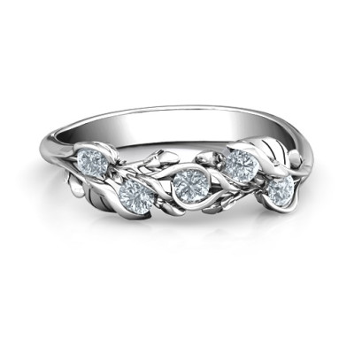 Sterling Silver Organic Leaf Five Stone Family Ring  - Handcrafted & Custom-Made