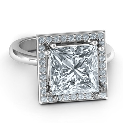 Sterling Silver Princess Cut Cocktail Ring with Halo - Handcrafted & Custom-Made