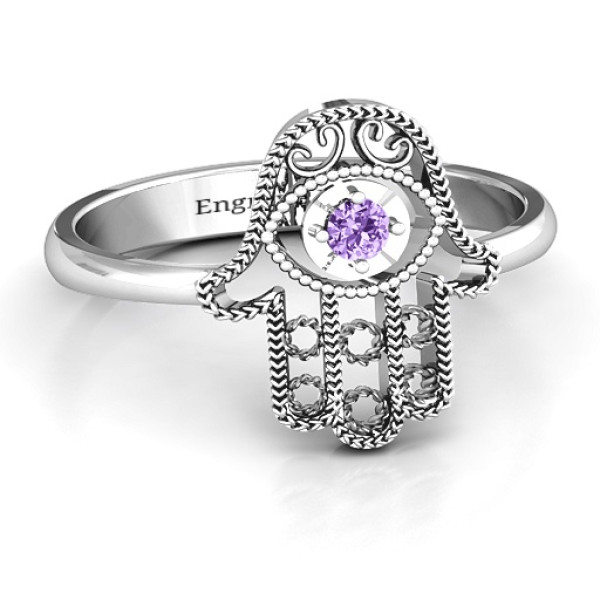 Sterling Silver Protection Hamsa Ring - Handcrafted & Custom-Made