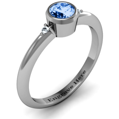 Sterling Silver Round Bezel Solitaire with Twin Accents Ring - Handcrafted & Custom-Made
