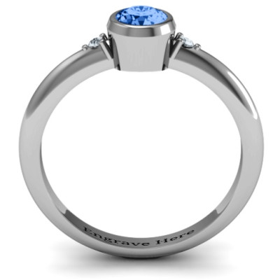 Sterling Silver Round Bezel Solitaire with Twin Accents Ring - Handcrafted & Custom-Made