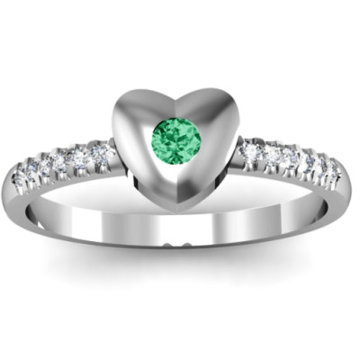 Sterling Silver Solid Heart with Micro Pave Accents Ring - Handcrafted & Custom-Made