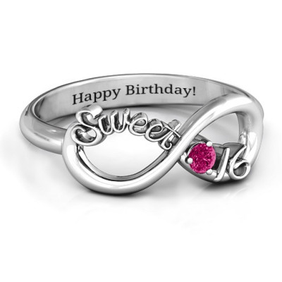 Sterling Silver Sweet 16 with Birthstone Infinity Ring  - Handcrafted & Custom-Made