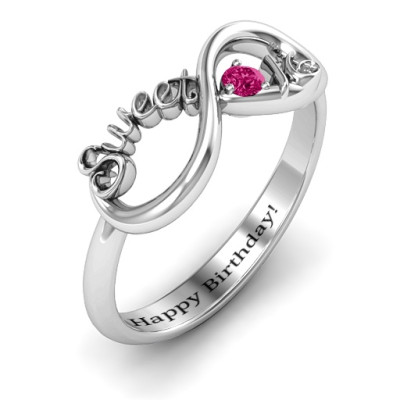 Sterling Silver Sweet 16 with Birthstone Infinity Ring  - Handcrafted & Custom-Made