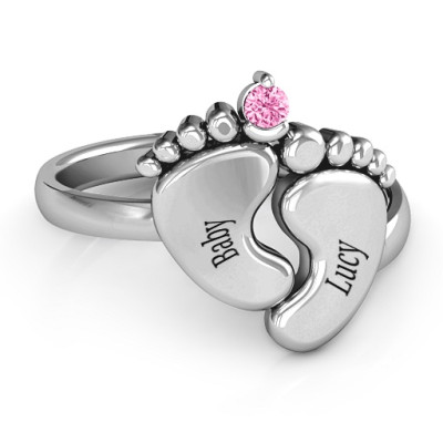 Sterling Silver Toe-tally In Love Engravable Birthstone Footprint Ring  - Handcrafted & Custom-Made