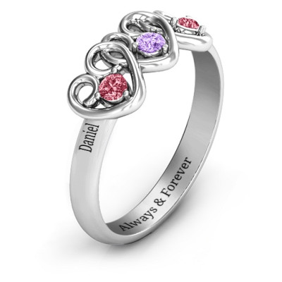 Three's Company Triple Heart Gemstone Ring  - Handcrafted & Custom-Made