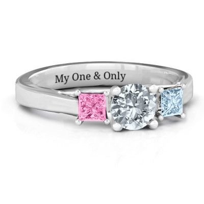 Three Stone Eternity with Princess Accents Ring  - Handcrafted & Custom-Made