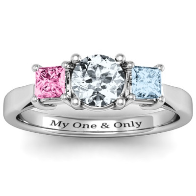 Three Stone Eternity with Princess Accents Ring  - Handcrafted & Custom-Made