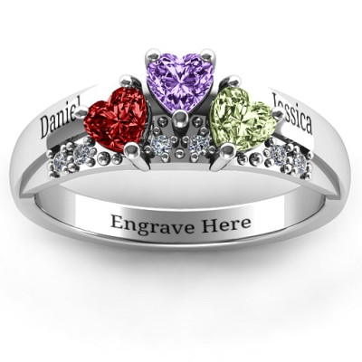 Tripartite Heart Gemstone Ring with Accents  - Handcrafted & Custom-Made