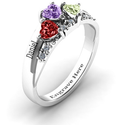 Tripartite Heart Gemstone Ring with Accents  - Handcrafted & Custom-Made
