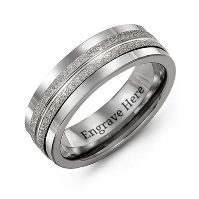 Tungsten Men's Double Row Brushed Tungsten Band Ring - Handcrafted & Custom-Made