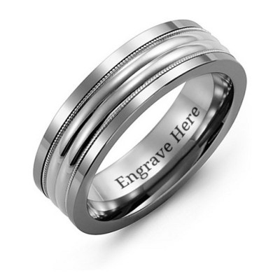 Tungsten Men's Double Row Inlay Tungsten Band Ring - Handcrafted & Custom-Made