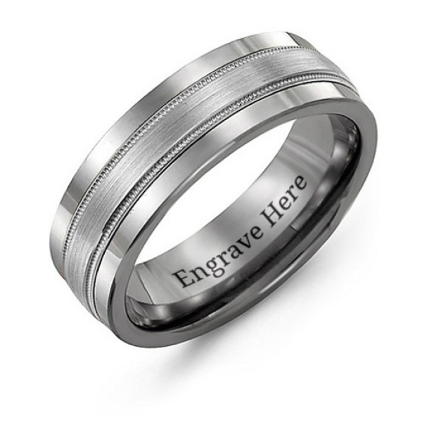 Tungsten Men's Grooved Centre Tungsten Band Ring - Handcrafted & Custom-Made