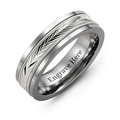 Tungsten Men's Tungsten Diamond Cut Inlay Band Ring - Handcrafted & Custom-Made