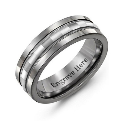 Tungsten Men's Tungsten Grooved Centre Band Ring - Handcrafted & Custom-Made