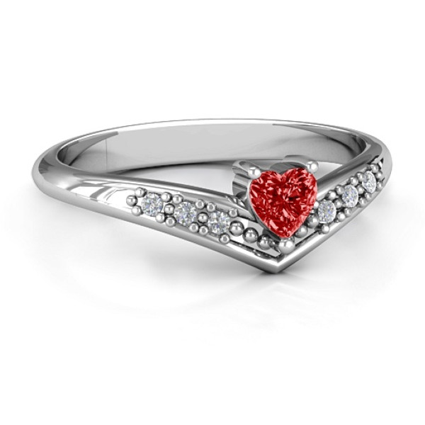 V-Accented Heart Ring - Handcrafted & Custom-Made