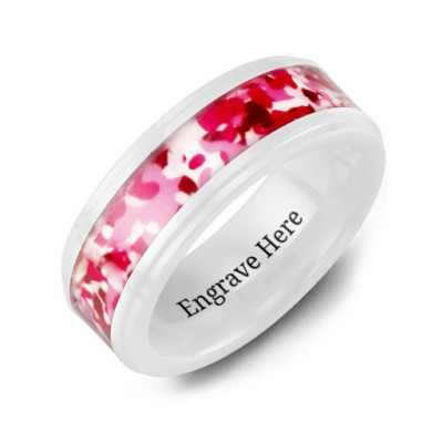 White Ceramic Ring with Colorful Camouflage Centrepiece - Handcrafted & Custom-Made