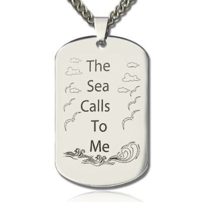 Man's Dog Tag Ocean Theme Name Necklace - Handcrafted & Custom-Made