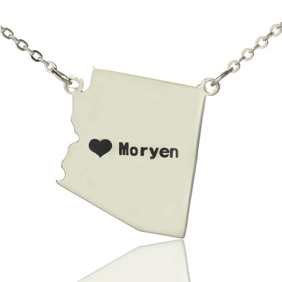 Custom Arizona State Shaped Necklaces With Heart  Name Silver - Handcrafted & Custom-Made