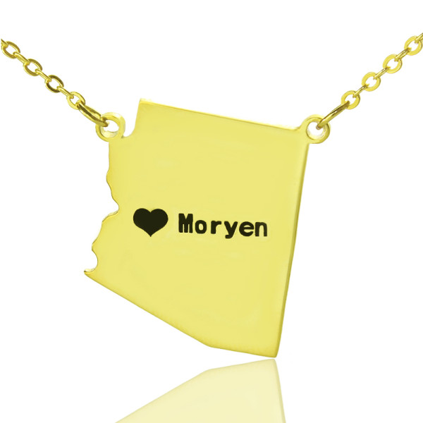 Custom Arizona State Shaped Necklaces With Heart  Name Gold Plated - Handcrafted & Custom-Made