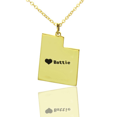 Custom Utah State Shaped Necklaces With Heart  Name Gold Plated - Handcrafted & Custom-Made