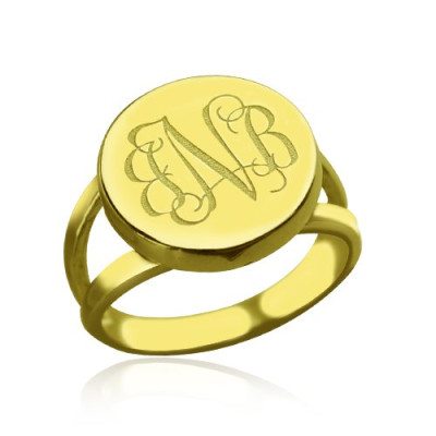 18ct Gold Plated Circle Monogram Signet Ring - Handcrafted & Custom-Made