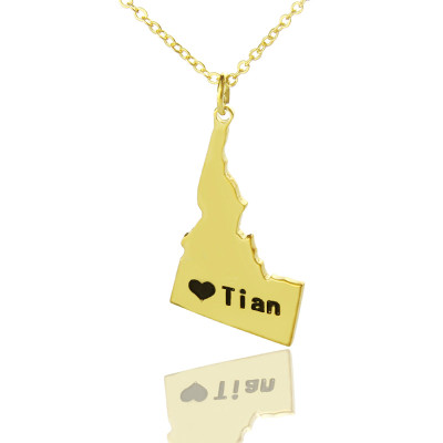 The Idaho State USA Map Necklace With Heart  Name Gold Plated - Handcrafted & Custom-Made