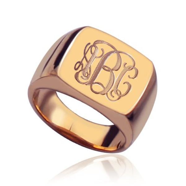 Square Script Monogram Initial Ring Rose Gold - Handcrafted & Custom-Made