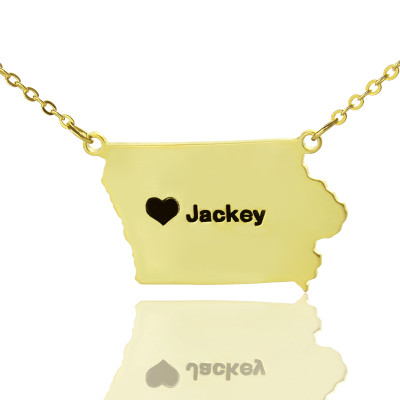 Iowa State USA Map Necklace With Heart  Name Gold Plated - Handcrafted & Custom-Made